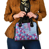 Hawaiian Tribal Manta Ray Shoulder Handbag Kakau Tattoo and Flowers Surfing Waves Pattern Soft Color