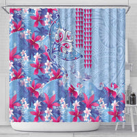 Hawaiian Tribal Manta Ray Shower Curtain Kakau Tattoo and Flowers Surfing Waves Pattern Soft Color LT03 - Polynesian Pride