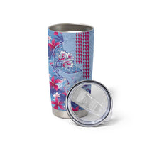 Hawaiian Tribal Manta Ray Tumbler Cup Kakau Tattoo and Flowers Surfing Waves Pattern Soft Color LT03 - Polynesian Pride