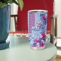 Hawaiian Tribal Manta Ray Tumbler Cup Kakau Tattoo and Flowers Surfing Waves Pattern Soft Color LT03 - Polynesian Pride