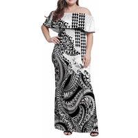 Hawaiian Tribal Manta Ray Family Matching Off Shoulder Maxi Dress and Hawaiian Shirt Kakau Tattoo and Polynesian Art Motif Pattern LT03 Mom's Dress Multicolor - Polynesian Pride