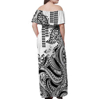 Hawaiian Tribal Manta Ray Family Matching Off Shoulder Maxi Dress and Hawaiian Shirt Kakau Tattoo and Polynesian Art Motif Pattern LT03 - Polynesian Pride
