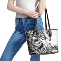 Hawaiian Tribal Manta Ray Leather Tote Bag Kakau Tattoo and Polynesian Art Motif Pattern