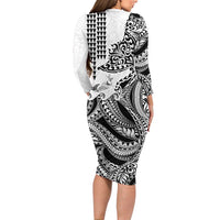 Hawaiian Tribal Manta Ray Long Sleeve Bodycon Dress Kakau Tattoo and Polynesian Art Motif Pattern LT03 - Polynesian Pride