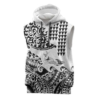 Hawaiian Tribal Manta Ray Sleeveless Hoodie Kakau Tattoo and Polynesian Art Motif Pattern LT03 Multicolor - Polynesian Pride