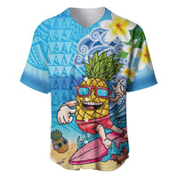 Hawaiian Funny Pineapple Surfing Baseball Jersey Beach with Tribal Kakau and Plumeria