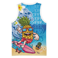 Hawaiian Funny Pineapple Surfing Basketball Jersey Beach with Tribal Kakau and Plumeria LT03 - Polynesian Pride