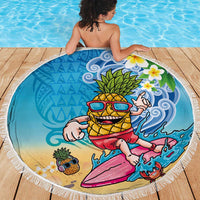 Hawaiian Funny Pineapple Surfing Beach Blanket Beach with Tribal Kakau and Plumeria