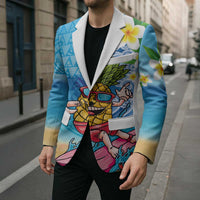 Hawaiian Funny Pineapple Surfing Blazer Beach with Tribal Kakau and Plumeria