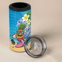 Hawaiian Funny Pineapple Surfing 4 in 1 Can Cooler Tumbler Beach with Tribal Kakau and Plumeria LT03 - Polynesian Pride