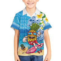 Hawaiian Funny Pineapple Surfing Family Matching Puletasi and Hawaiian Shirt Beach with Tribal Kakau and Plumeria LT03 Son's Shirt Multicolor - Polynesian Pride