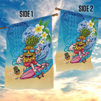 Hawaiian Funny Pineapple Surfing Garden Flag Beach with Tribal Kakau and Plumeria LT03 - Polynesian Pride