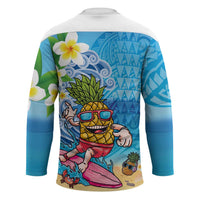 Hawaiian Funny Pineapple Surfing Hockey Jersey Beach with Tribal Kakau and Plumeria LT03 - Polynesian Pride