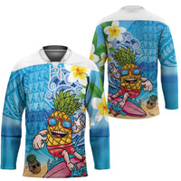 Hawaiian Funny Pineapple Surfing Hockey Jersey Beach with Tribal Kakau and Plumeria LT03 - Polynesian Pride