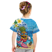 Hawaiian Funny Pineapple Surfing Kid T Shirt Beach with Tribal Kakau and Plumeria LT03 - Polynesian Pride
