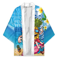 Hawaiian Funny Pineapple Surfing Kimono Beach with Tribal Kakau and Plumeria