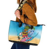 Hawaiian Funny Pineapple Surfing Leather Tote Bag Beach with Tribal Kakau and Plumeria LT03 Multicolor - Polynesian Pride