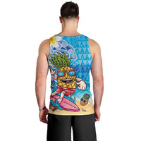 Hawaiian Funny Pineapple Surfing Men Tank Top Beach with Tribal Kakau and Plumeria LT03 - Polynesian Pride