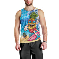 Hawaiian Funny Pineapple Surfing Men Tank Top Beach with Tribal Kakau and Plumeria LT03 - Polynesian Pride