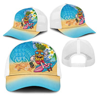 Hawaiian Funny Pineapple Surfing Mesh Trucker Cap Beach with Tribal Kakau and Plumeria