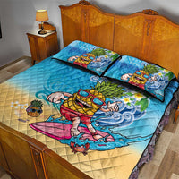 Hawaiian Funny Pineapple Surfing Quilt Bed Set Beach with Tribal Kakau and Plumeria