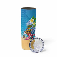 Hawaiian Funny Pineapple Surfing Skinny Tumbler Beach with Tribal Kakau and Plumeria LT03 - Polynesian Pride