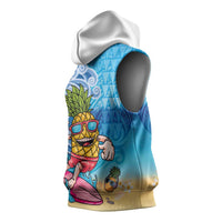 Hawaiian Funny Pineapple Surfing Sleeveless Hoodie Beach with Tribal Kakau and Plumeria LT03 - Polynesian Pride