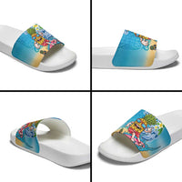Hawaiian Funny Pineapple Surfing Slide Sandals Beach with Tribal Kakau and Plumeria