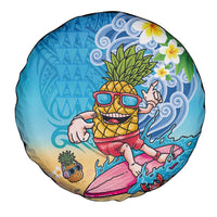 Hawaiian Funny Pineapple Surfing Spare Tire Cover Beach with Tribal Kakau and Plumeria LT03 - Polynesian Pride
