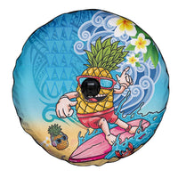 Hawaiian Funny Pineapple Surfing Spare Tire Cover Beach with Tribal Kakau and Plumeria LT03 - Polynesian Pride
