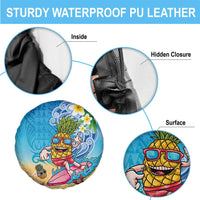 Hawaiian Funny Pineapple Surfing Spare Tire Cover Beach with Tribal Kakau and Plumeria LT03 - Polynesian Pride