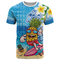 Hawaiian Funny Pineapple Surfing T Shirt Beach with Tribal Kakau and Plumeria LT03 Multicolor - Polynesian Pride
