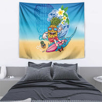 Hawaiian Funny Pineapple Surfing Tapestry Beach with Tribal Kakau and Plumeria