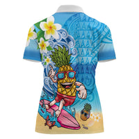 Hawaiian Funny Pineapple Surfing Women Polo Shirt Beach with Tribal Kakau and Plumeria LT03 - Polynesian Pride