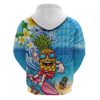 Hawaiian Funny Pineapple Surfing Zip Hoodie Beach with Tribal Kakau and Plumeria LT03 - Polynesian Pride