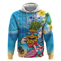Hawaiian Funny Pineapple Surfing Zip Hoodie Beach with Tribal Kakau and Plumeria LT03 Pullover Hoodie Multicolor - Polynesian Pride