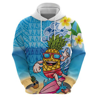 Hawaiian Funny Pineapple Surfing Zip Hoodie Beach with Tribal Kakau and Plumeria LT03 - Polynesian Pride