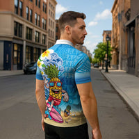 Hawaiian Funny Pineapple Surfing Zipper Polo Shirt Beach with Tribal Kakau and Plumeria LT03 - Polynesian Pride