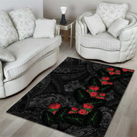 Hawaiian Taro Leaves and Ohia Lehua Area Rug Polynesian Tribal Art Tropical Plants Motifs Grayscale LT03 - Polynesian Pride