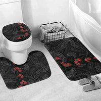Hawaiian Taro Leaves and Ohia Lehua Bathroom Set Polynesian Tribal Art Tropical Plants Motifs Grayscale LT03 Mat Set Only (3 pcs) One Size Multicolor - Polynesian Pride