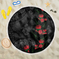 Hawaiian Taro Leaves and Ohia Lehua Beach Blanket Polynesian Tribal Art Tropical Plants Motifs Grayscale LT03 One Size 150cm Multicolor - Polynesian Pride