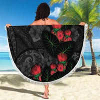 Hawaiian Taro Leaves and Ohia Lehua Beach Blanket Polynesian Tribal Art Tropical Plants Motifs Grayscale LT03 - Polynesian Pride