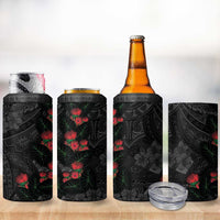 Hawaiian Taro Leaves and Ohia Lehua 4 in 1 Can Cooler Tumbler Polynesian Tribal Art Tropical Plants Motifs Grayscale LT03 - Polynesian Pride