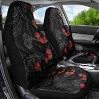 Hawaiian Taro Leaves and Ohia Lehua Car Seat Cover Polynesian Tribal Art Tropical Plants Motifs Grayscale LT03 - Polynesian Pride