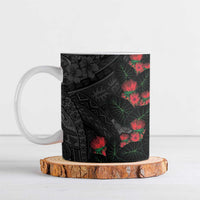 Hawaiian Taro Leaves and Ohia Lehua Ceramic Mug Polynesian Tribal Art Tropical Plants Motifs Grayscale LT03 Multicolor - Polynesian Pride