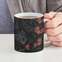 Hawaiian Taro Leaves and Ohia Lehua Ceramic Mug Polynesian Tribal Art Tropical Plants Motifs Grayscale LT03 - Polynesian Pride
