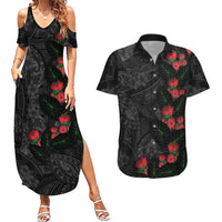 Hawaiian Taro Leaves and Ohia Lehua Couples Matching Summer Maxi Dress and Hawaiian Shirt Polynesian Tribal Art Tropical Plants Motifs Grayscale LT03 Multicolor - Polynesian Pride