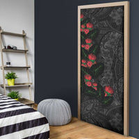 Hawaiian Taro Leaves and Ohia Lehua Door Cover Polynesian Tribal Art Tropical Plants Motifs Grayscale LT03 - Polynesian Pride