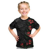 Hawaiian Taro Leaves and Ohia Lehua Kid T Shirt Polynesian Tribal Art Tropical Plants Motifs Grayscale LT03 Multicolor - Polynesian Pride