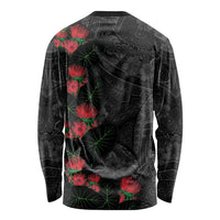 Hawaiian Taro Leaves and Ohia Lehua Long Sleeve Shirt Polynesian Tribal Art Tropical Plants Motifs Grayscale LT03 - Polynesian Pride